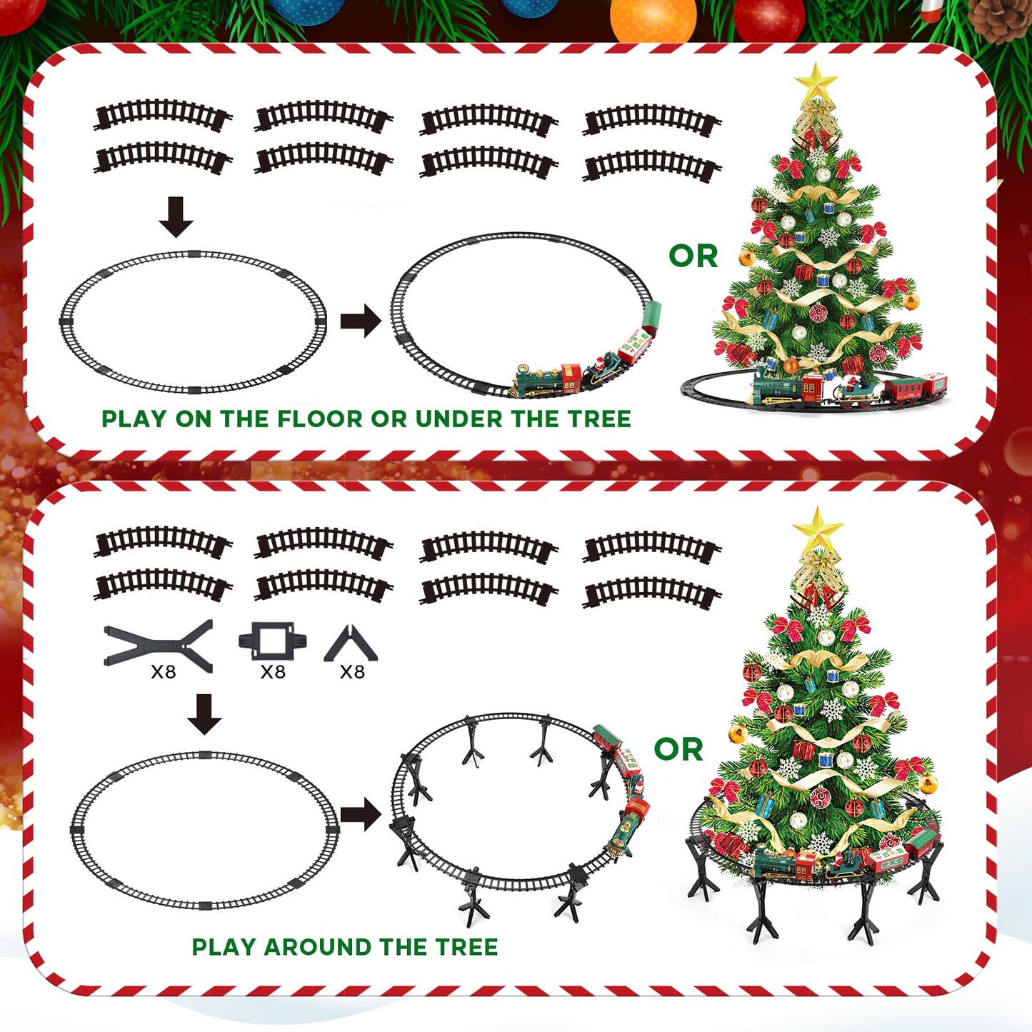 Train Set - Christmas Train Set Around & Under The Tree, Electric Train Set With Light & Sound, Battery Operated Kids Train Toys