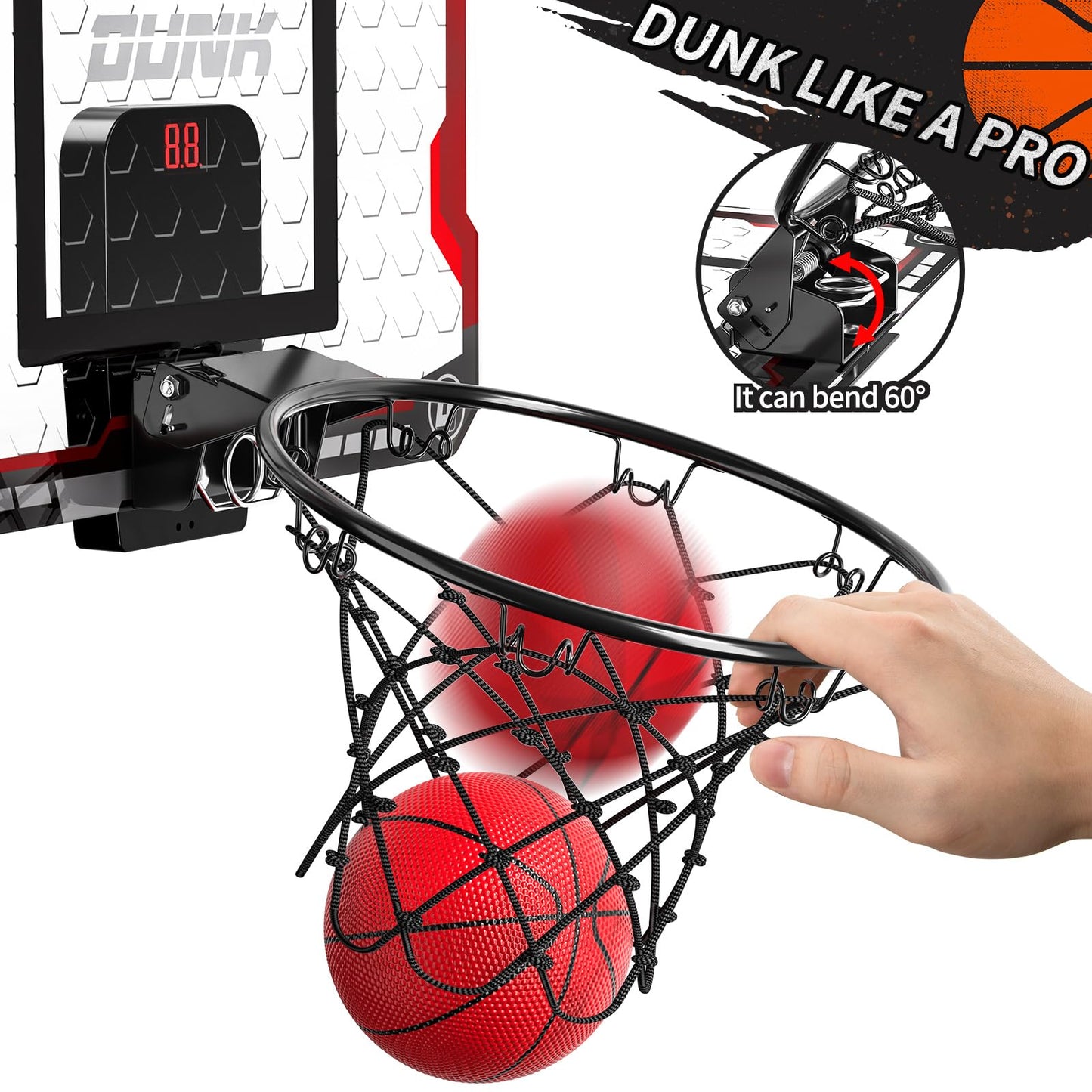 Temi Basketball Hoop Indoor, Mini Basketball Hoop With 4 Balls & Electronic Scoreboard, Over The Door Basketball Hoop, Basketball Toys For Boys Girls Age 5 6 7 8 9 10 11 12 - Kids & Teens Gift Ideas