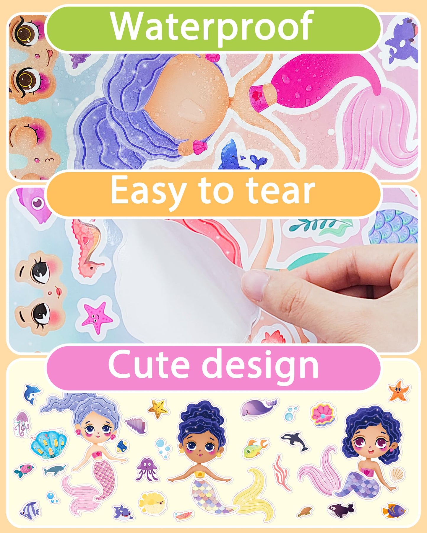 24 Pcs Make Your Own Mermaid Sticker Sheets For Kids With Mermaid Face Stickers For Kids Toddlers Girls Crafts Activities Gift B