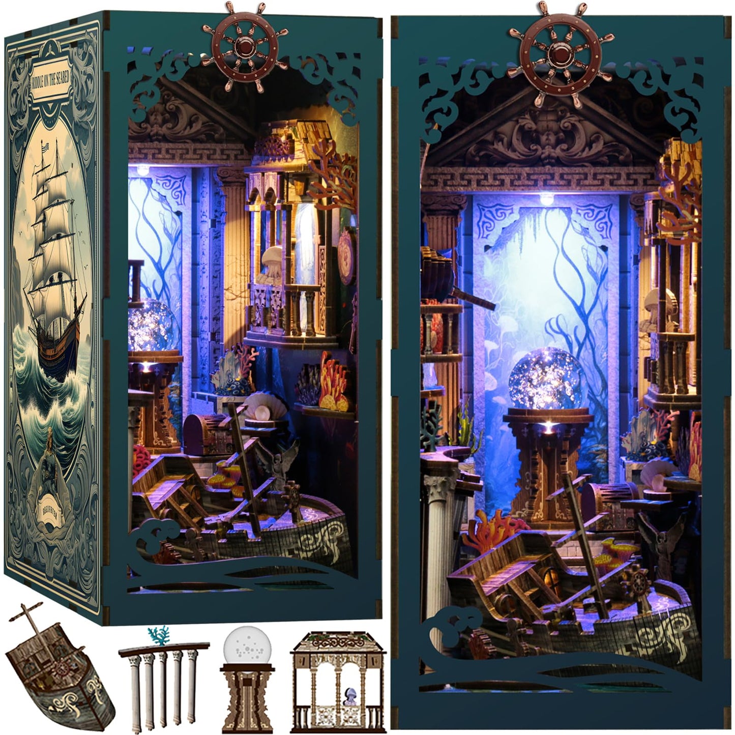 Vaki Vaki Book Nook Kit With Dust Cover & Led Light, Diy Miniature House Kit For Birthday Valentine'S Day, 3D Wooden Bookends Pu