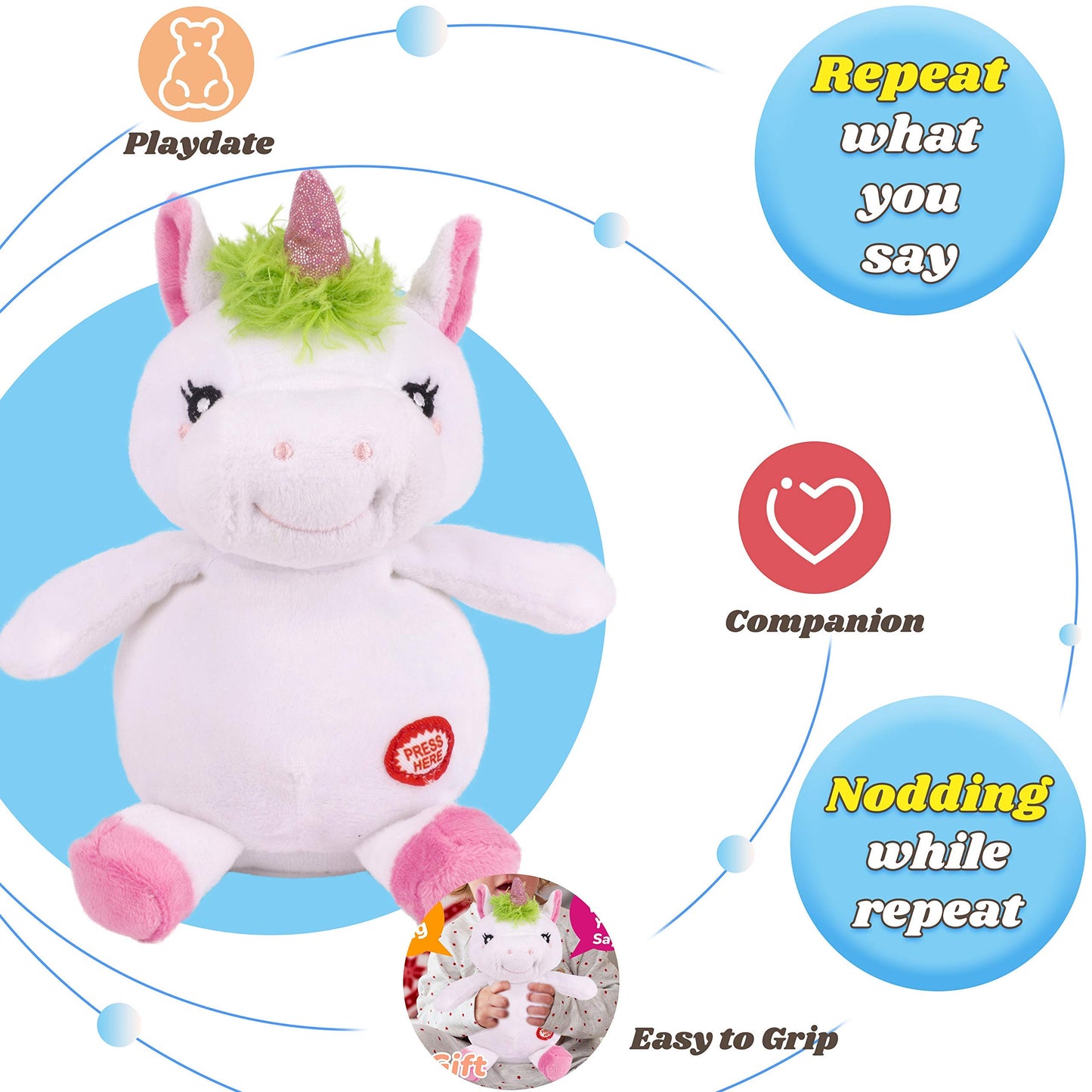 Hopearl Talking Unicorn Repeats What You Say Nodding Electric Interactive Animated Toy Speaking Plush Buddy Birthday Festival fo