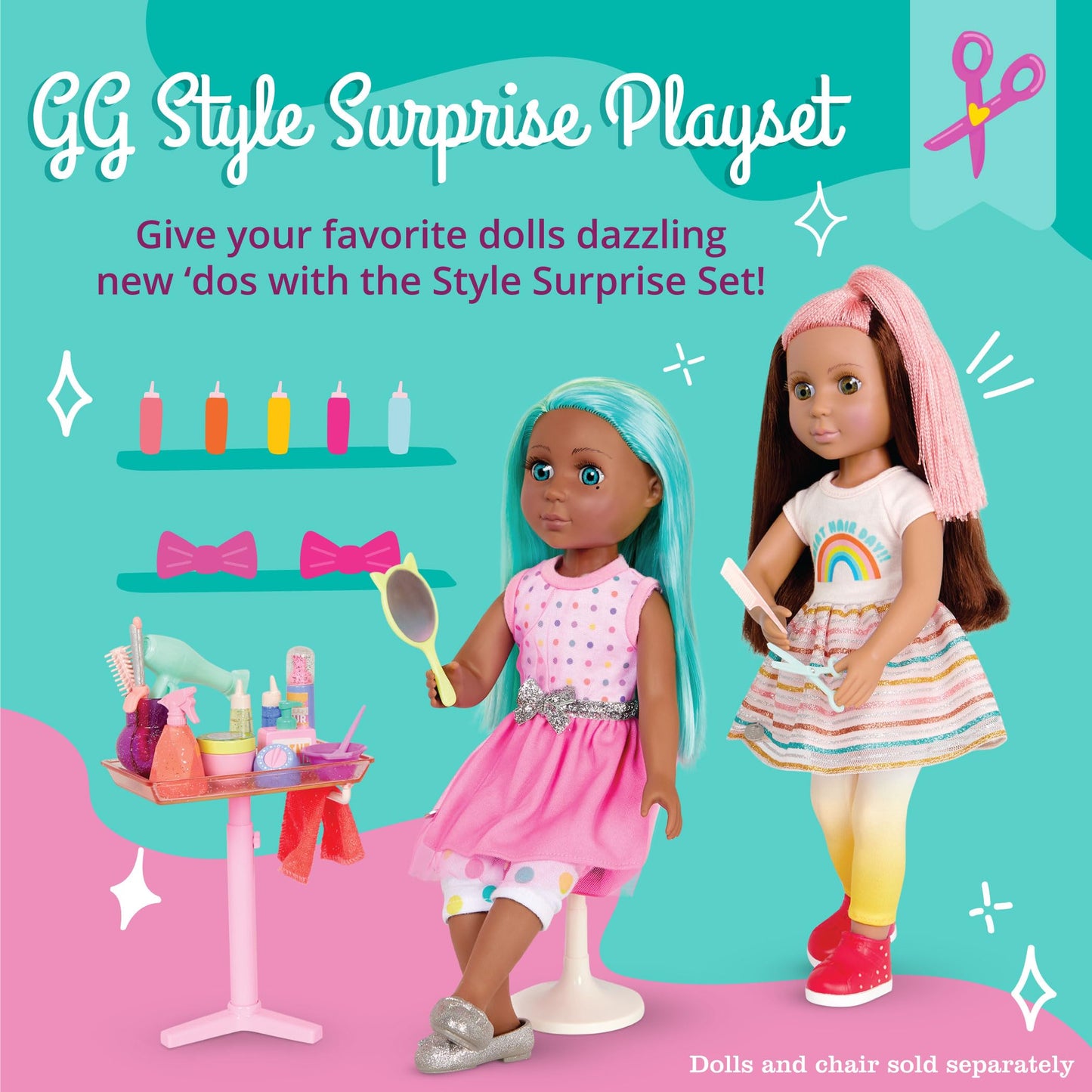 Glitter Girls – Hair Salon Set – Accessories For 14-Inch Dolls – Blow Dryer, Mirror, & Hair Styling Tools – Pretend Hair Products – Toys For Kids 3 Years + – Gg Style Surprise Playset