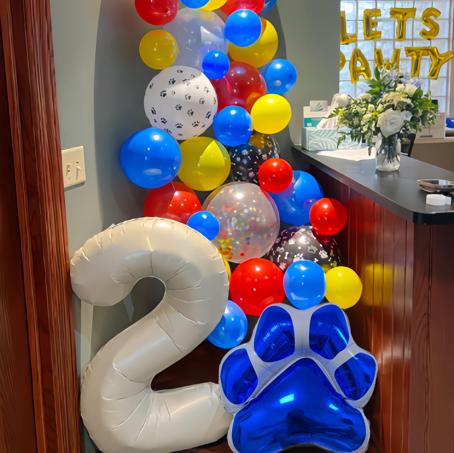 Cymylar Dog Party Decorations/Dog Paw Print Balloons/Foil Balloon Lets Pawty Alphabet Balloon Decoration/23Pcs Pink Balloons Pet