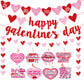 Happy Galentines Day Banner, Red Glittery Galentines Day Decorations with Heart Garland Hanging Swirls, Ladies Girls Happy Vale