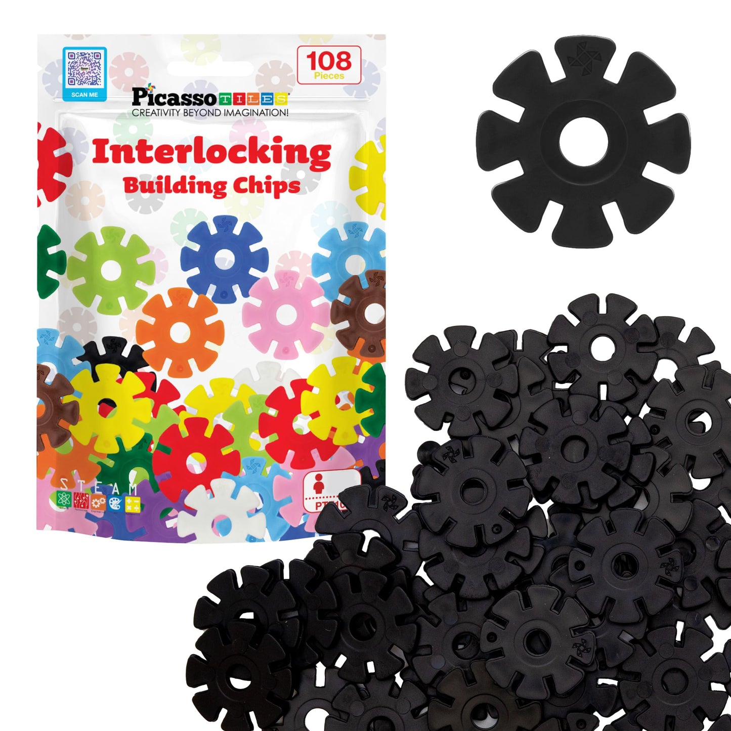 Picassotiles Building Chip Interlocking Disc Construction Blocks In Black Color Stem Learning Early Education Toy Engineering Pl