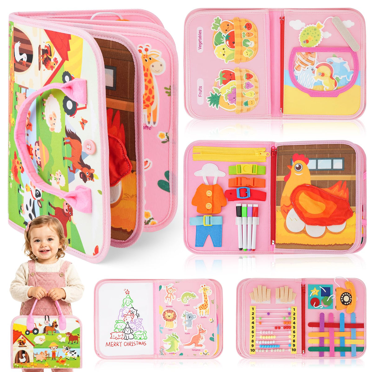 2 Year Old Girl Gifts, Montessori Busy Book for Toddlers 13, Educational Toys for 1 2 Year Old Girls, Birthday Gift for 1+ Year