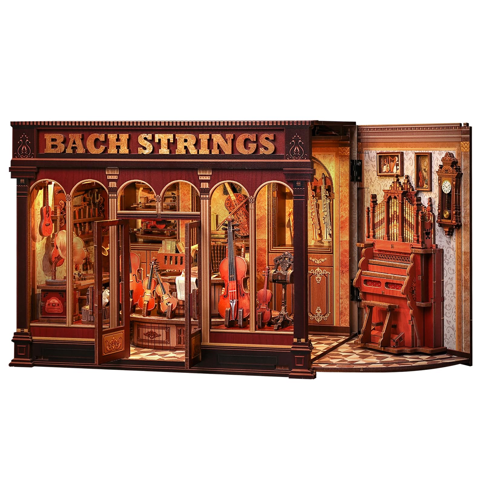 Book Nook Kit  3D Wooden PuzzleDIY Miniature House Kits for mature-themed and Teens  Tiny House Building Kit Booknook Bookshelf Decor  DIY Craft Gifts for Family and Friends & Music Lovers (Bach Strings)
