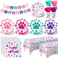 Gejoy 171 Pcs Dog Birthday Party Supplies Dog Party Decorations Dog Paw Plates Banner Tablecloths Napkins Cups Knives Forks Spoo