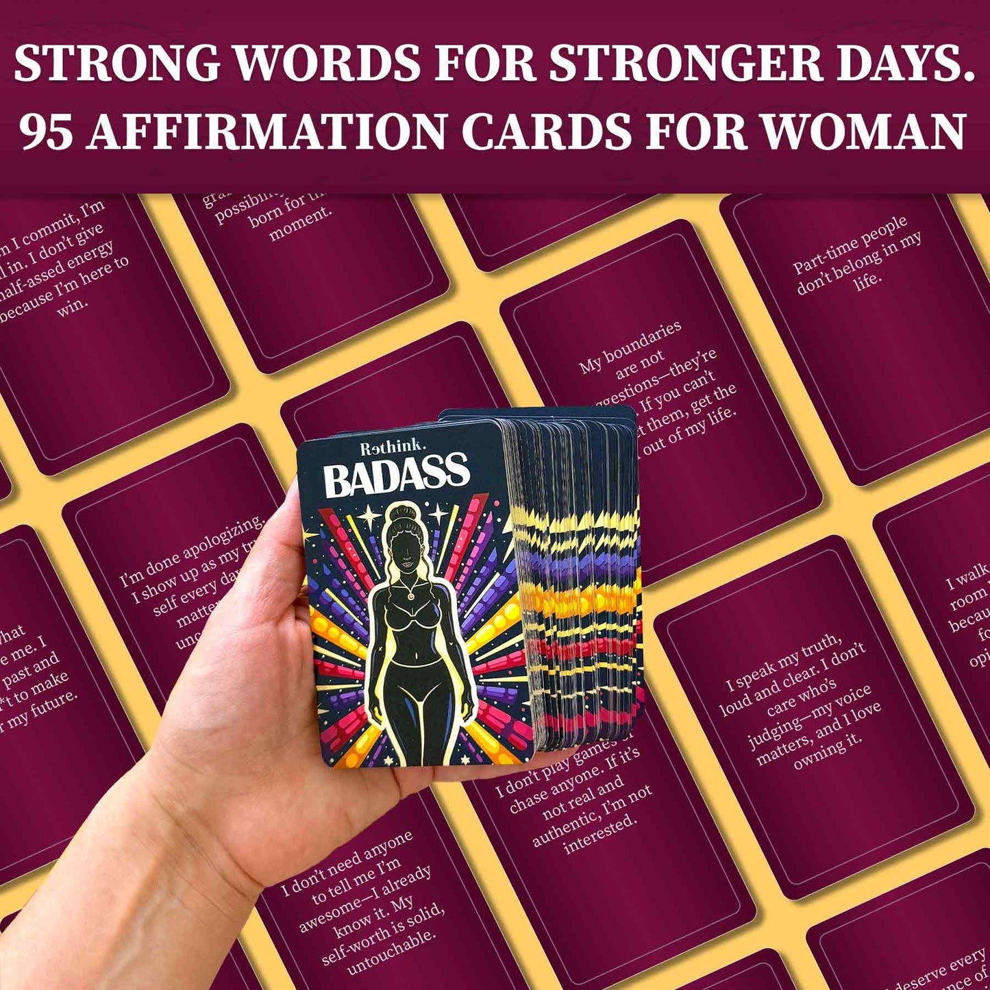 QUOKKA Badass Affirmation Cards for Women - 95 Fierce Daily Motivational Messages to Awaken Power  Boost Confidence  and Uplift Mindset - Self Care and Mental Strength Gift for Her