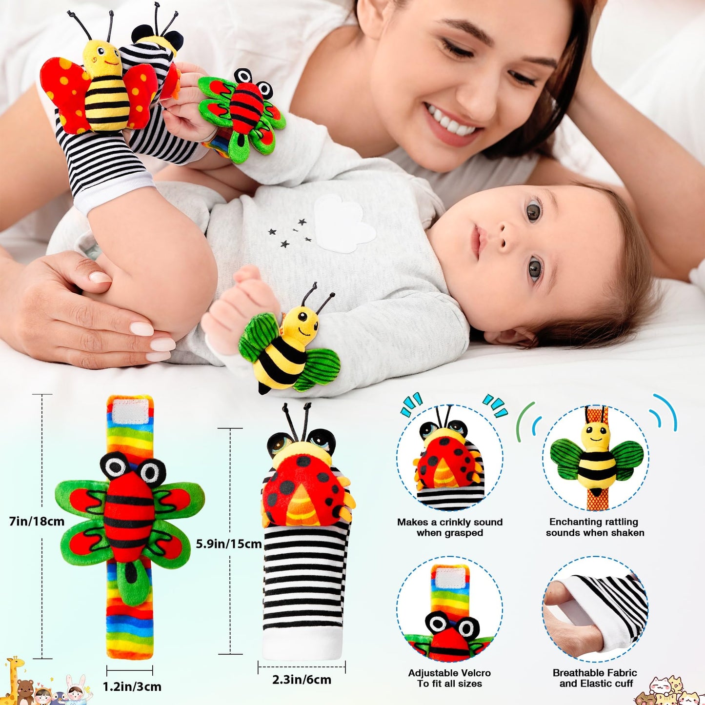 Baby Rattles 0-6 Months: Baby Toys 0-6 Months Baby Gifts For Boys Girl Infant Toys Baby Wrist Rattles Socks & Foot Finder Set Ba