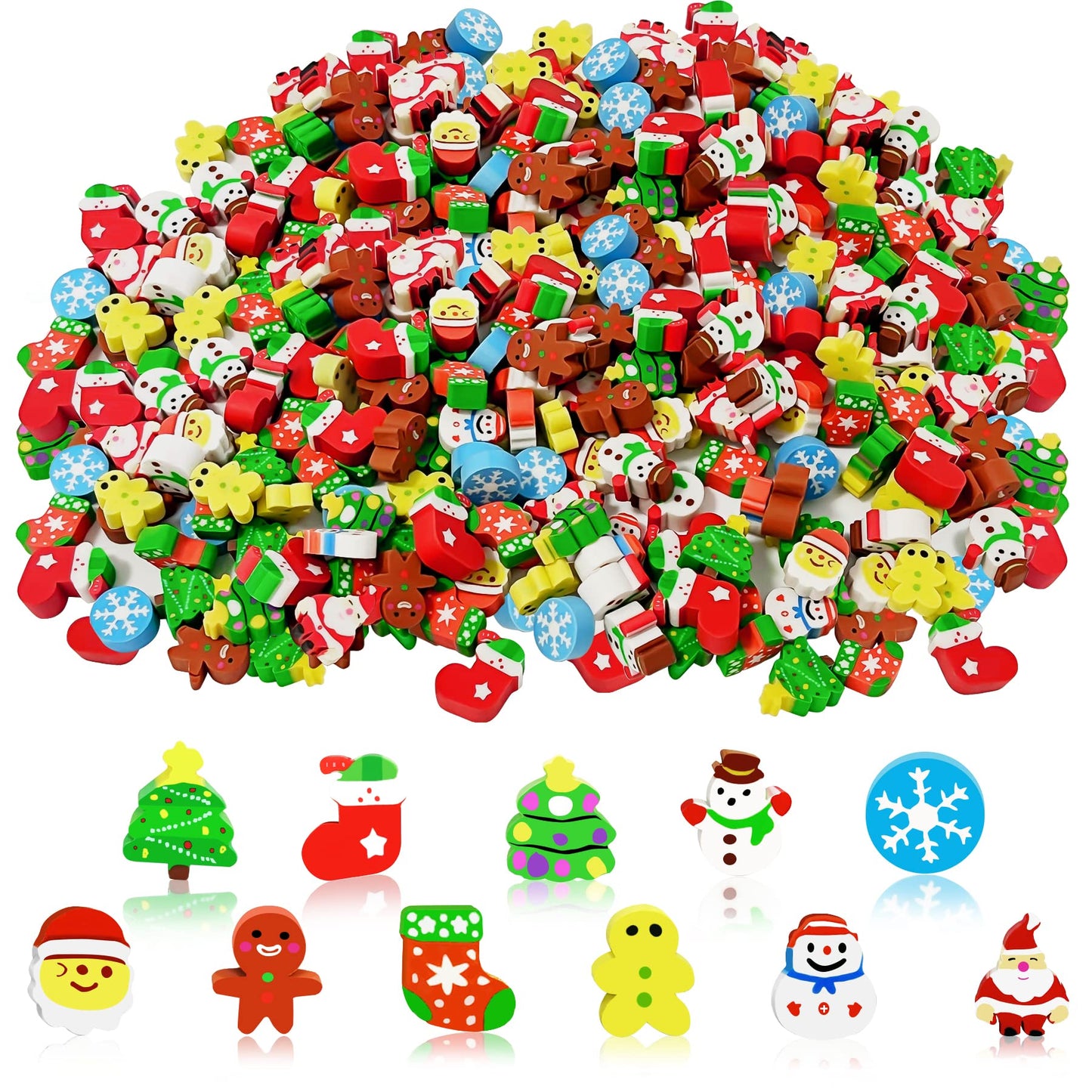 150 Pcs Christmas Mini Erasers For Kids, Cute Small Animal Erasers Bulk For Kids Desk Pets Christmas Pencil Erasers Socks Santa Snowflakes Gift Filling Homework School Classroom Rewards Prizes