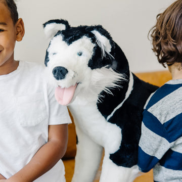 Melissa & Doug Giant Siberian Husky Stuffed Animal - Lifelike Over 2 Feet Tall, Black & White, Model 2111, Polyester