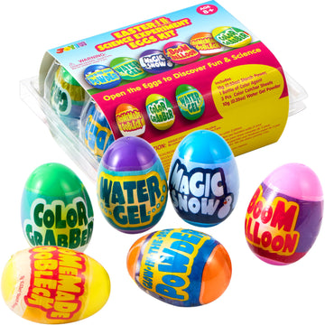 JOYIN 6pcs Prefilled Easter Eggs with Toys, Plastic Eggs with Science Experiment, Basket Stuffers for Boys & Girls, Easter Theme
