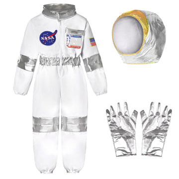 Nuehoryu NASA Pilot Costume for Kids Astronaut NASA Costume for Boys Girls Space Jumpsuit Halloween dress up(5-7 Years)