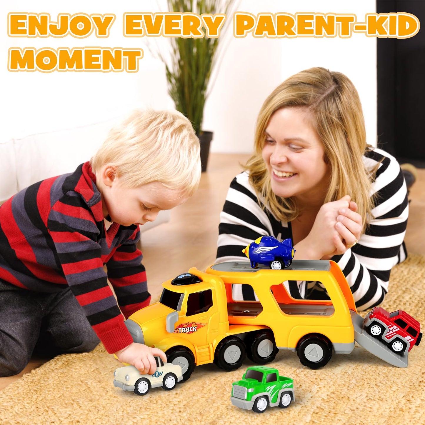 Dreamon 5-in-1 Transport Vehicles Toys for Ages 2-4 with Light & Sound, Ideal Construction Car Toy Christmas Birthday Gifts for