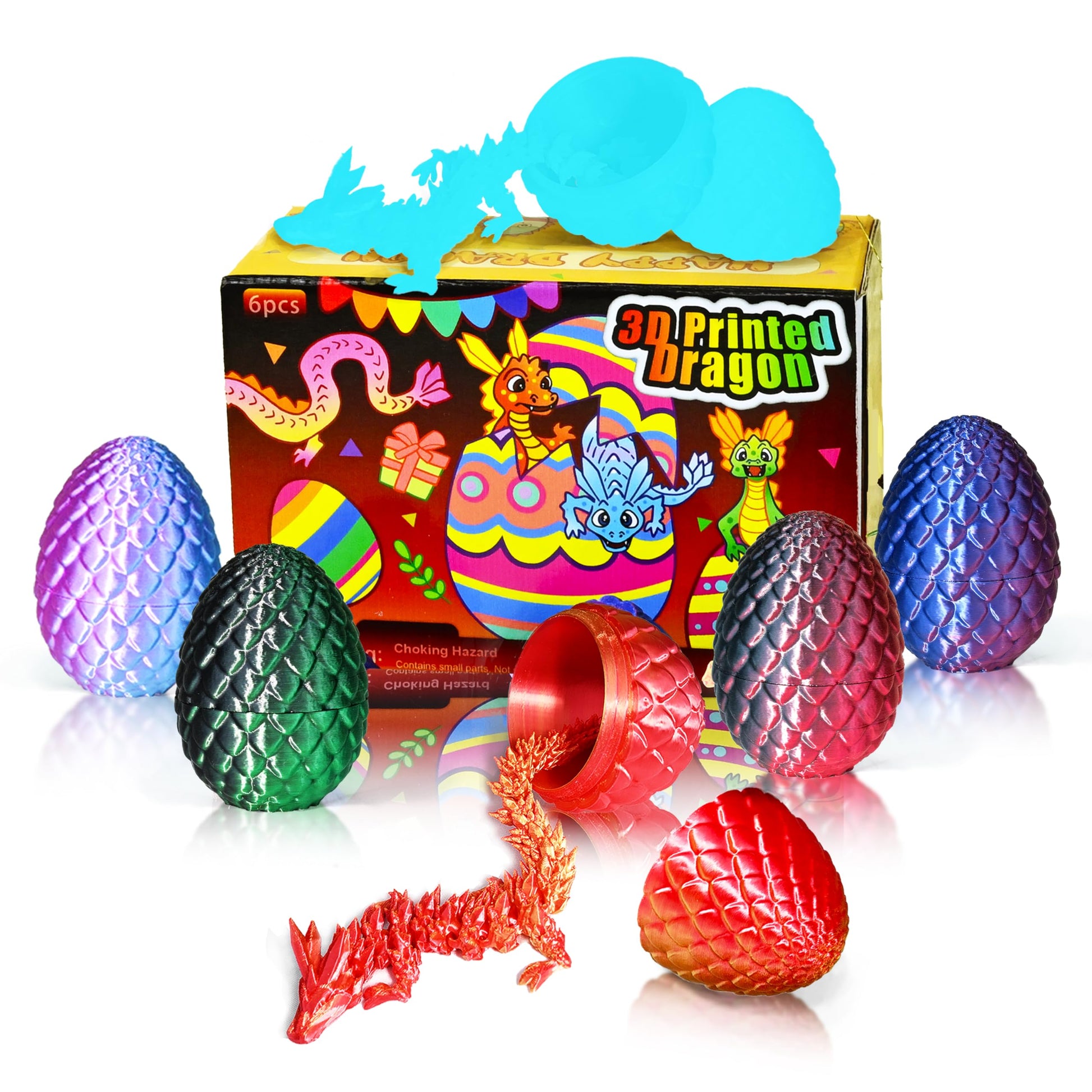 Impossmaker 6PCS Mini 3D Printed Easter Dragon Eggs with 3D Printed Dragon Inside  Micro Easter Basket Stuffers Mini Dragon Egg Set Articulated Crystal Dragon Fidget Toy for mature-themeds Teens