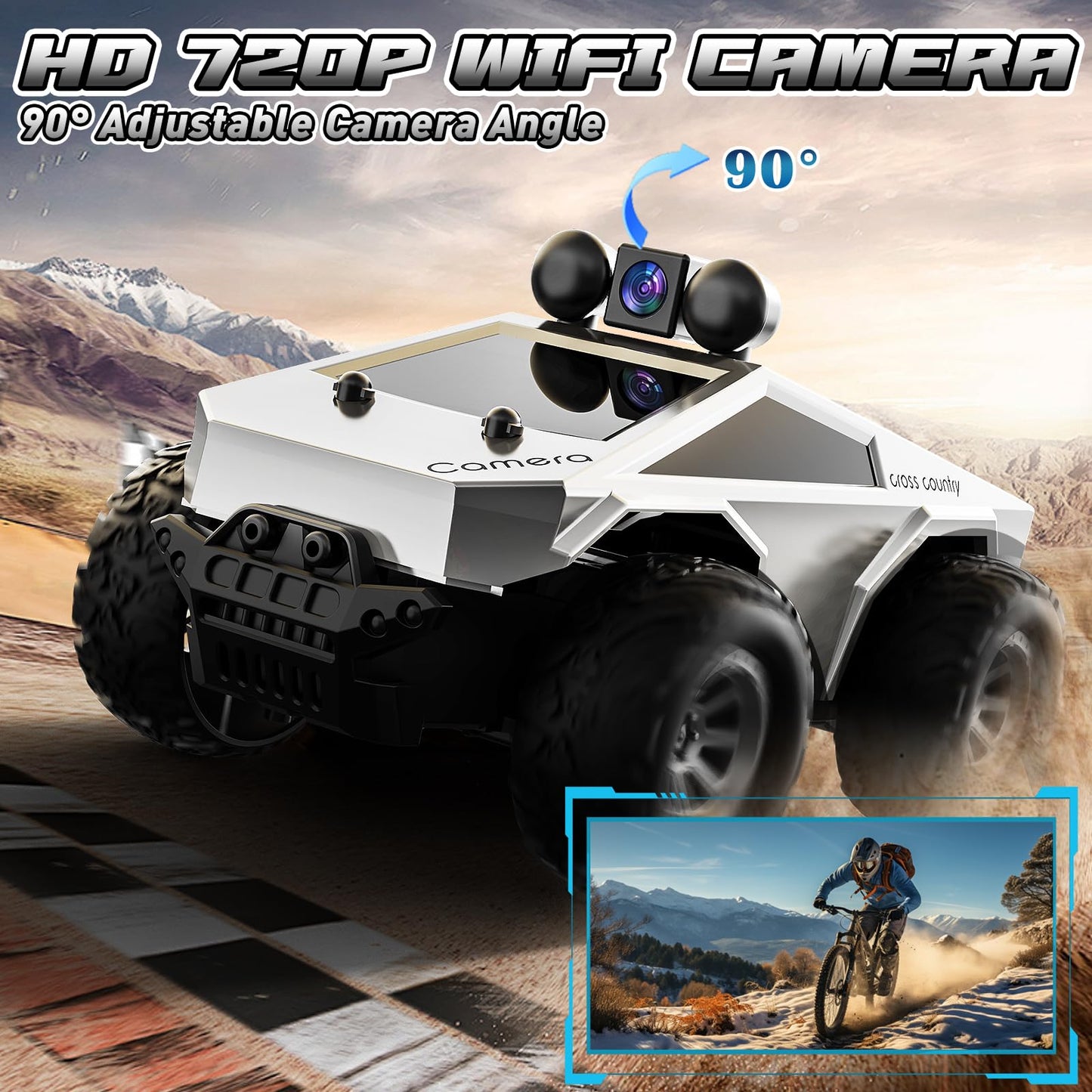 Wihaki RC Cars with Camera Remote Control Truck with 720P HD FPV Camera, All-Terrain Remote Control Car with Body Light Recharge