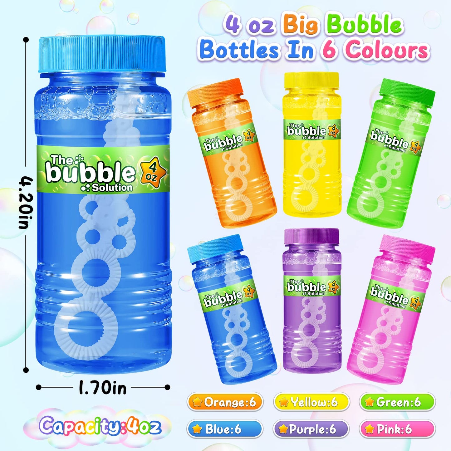 V-Opitos 36 Pack Bubble Bottles With Wands In 6 Colors, 4Oz Bubbles Solution, Bubble Party Favors For Kids, Birthday, School Cla