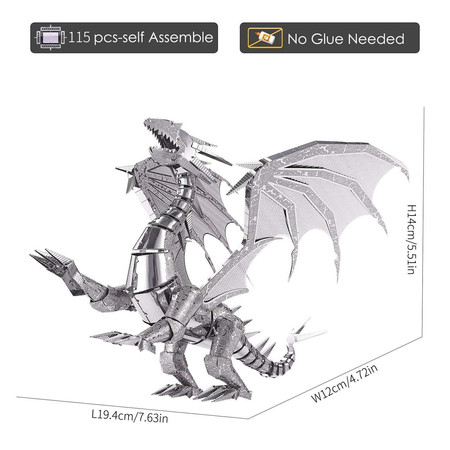 Piececool 3D Metal Puzzle Model Kits- Dragon Flame Metal Building Kit For Adults, Brain Teaser Diy 3D Dragon Puzzles Model Kits Stem Toys For Teens Men Family, 115 Pcs