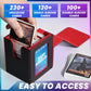 Uaono Card Deck Box With Mtg Commander Display, Deck Case Holds 100+ Double-Sleeved Cards, Trading Card Storage Box Fits Tcg/Ptcg/Sports Card With 2 Dividers, 1 Toploader (Black, Red)