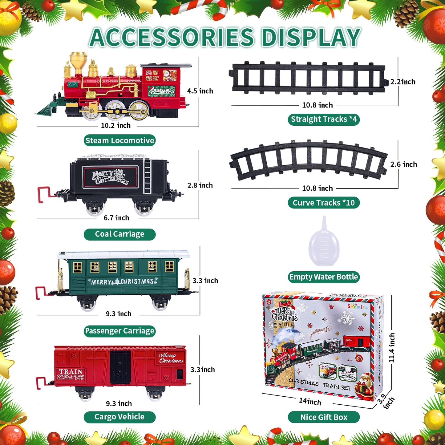 Shemira Christmas Train Set, Train Toys For Boys Girls, Toy Train With Smoke, Light And Sound, Steam Train Sets For Around Christmas Tree, Christmas Train Toys Gifts For 3 4 5 6 7 8+ Years Old Kids