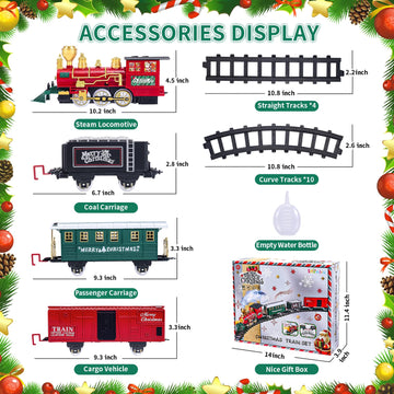 Shemira Christmas Train Set, Train Toys For Boys Girls, Toy Train With Smoke, Light And Sound, Steam Train Sets For Around Christmas Tree, Christmas Train Toys Gifts For 3 4 5 6 7 8+ Years Old Kids