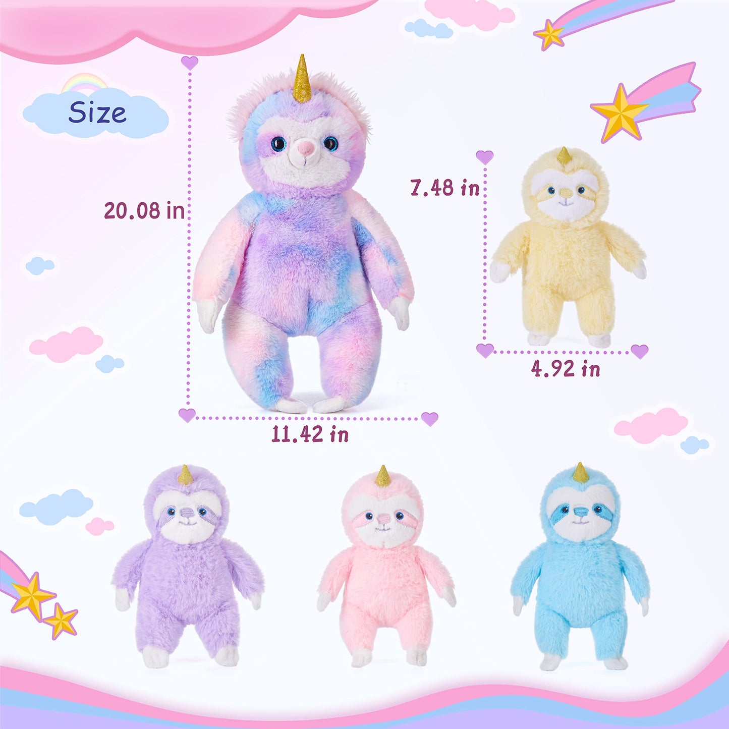 Ikasa Mommy Sloth Stuffed Animal Mom And Baby Plush Toy,Cute 20' Soft Small Fluffy Mama Family Set With Little Mini Babies,Gifts For Kids