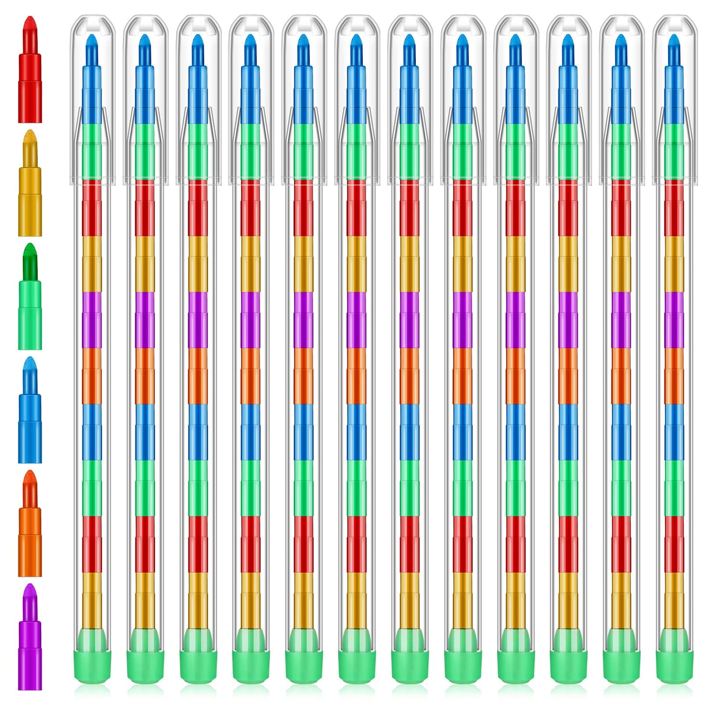 Thenshop 60 Pcs Stackable Crayons 10 Interchangeable Colors Stacking Buildable Crayons Rainbow Stackable Pencils DIY Crayons Par