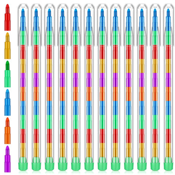 Thenshop 60 Pcs Stackable Crayons 10 Interchangeable Colors Stacking Buildable Crayons Rainbow Stackable Pencils DIY Crayons Par