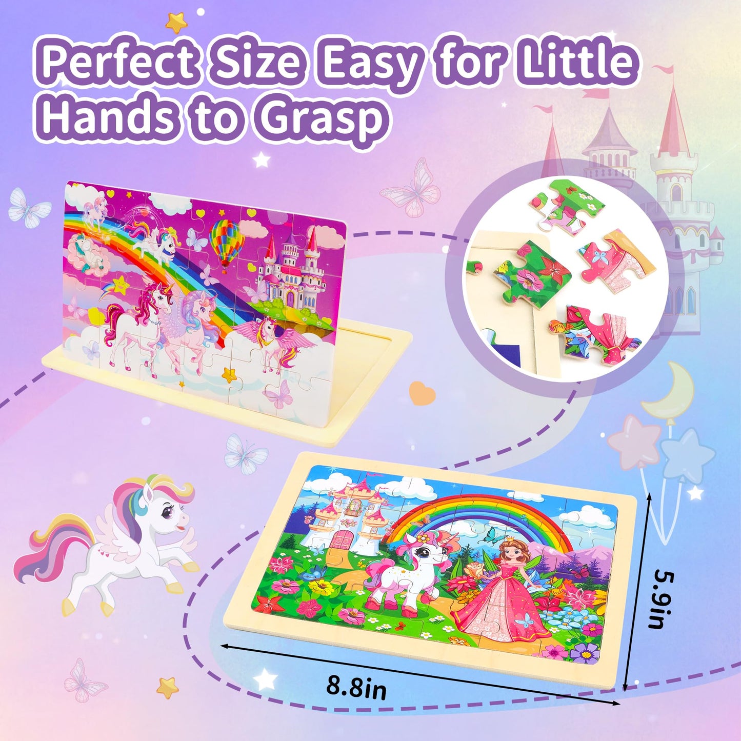 Puzzles for Kids Ages 4-6 Unicorn Princess Wooden Jigsaw Puzzles 4 Packs Puzzles for Kids Ages 3-5 24 Pcs Educational Preschool Toddler Puzzle Unicorn Toys Gifts for 3 4 5 6 Years Old Girls Boys