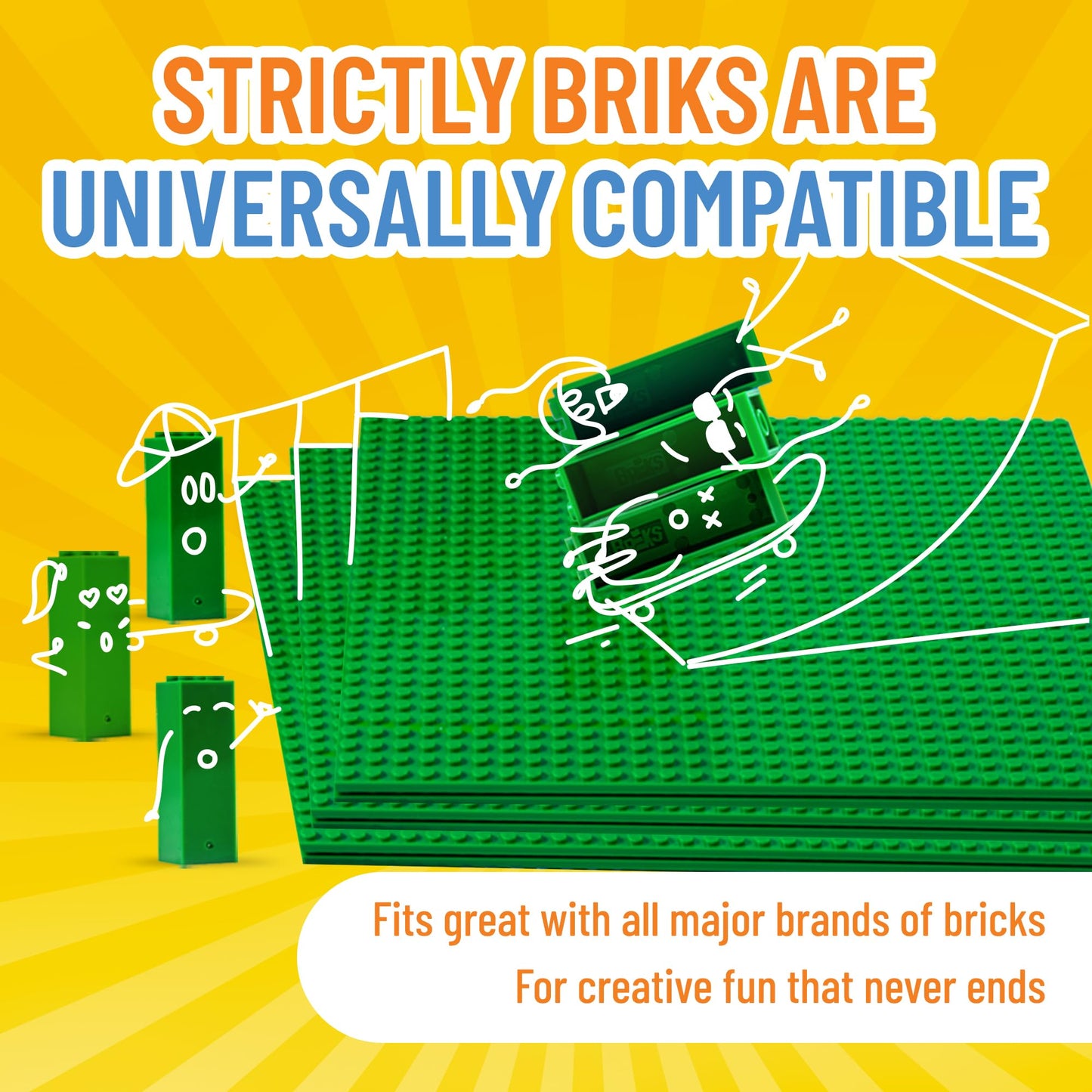 Strictly Briks Compatible With Lego Classic Stackable Baseplates, Building Bricks For Towers, Shelves, And More, Red, Green, Blu