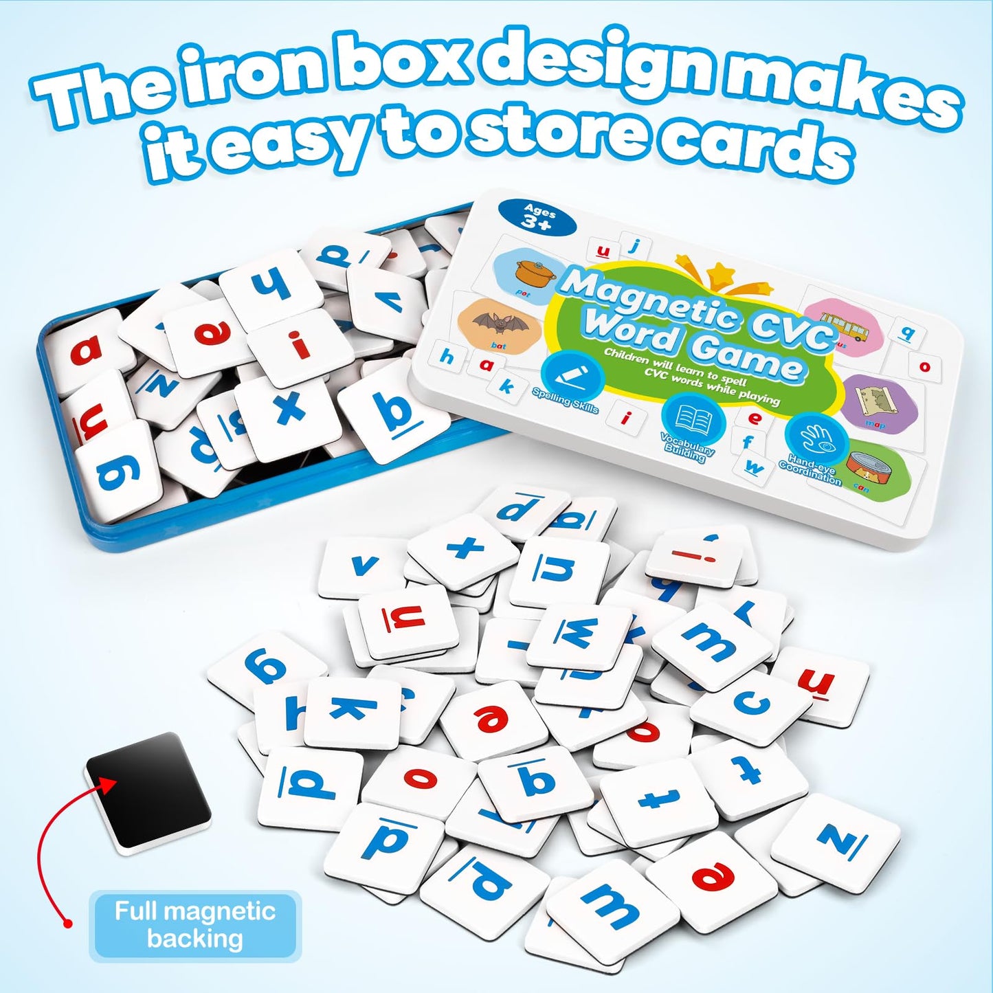 Kasfalci Cvc Word Games,Magnetic Letters & Flash Cards,Phonics Games,Alphabet Learning Toys, Refrigerator Fridge Abc Magnets For