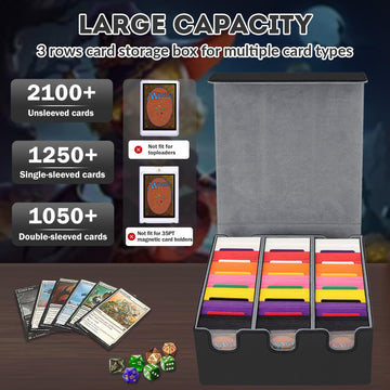 Qlouni Card Storage Box For Trading Cards, 2100+ Card Deck Case With Pu Leather And Magnetic Closure, Tcg Storage Box, Suitable