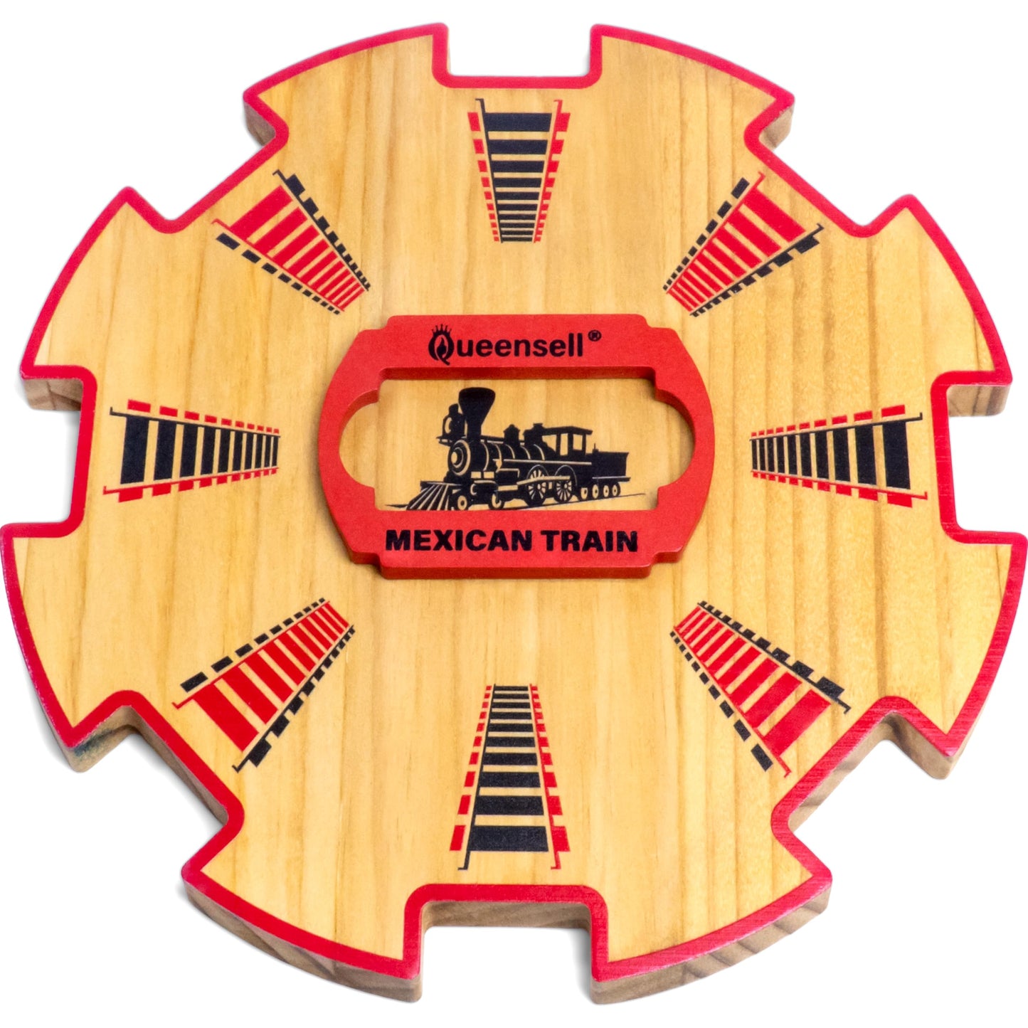 Queensell Wooden Mexican Train Hub - Mexican Train Accessories for Classic Domino Game - Mexican Train Centerpiece 7.8x7.8x0.5 i