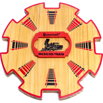 Queensell Wooden Mexican Train Hub - Mexican Train Accessories for Classic Domino Game - Mexican Train Centerpiece 7.8x7.8x0.5 i