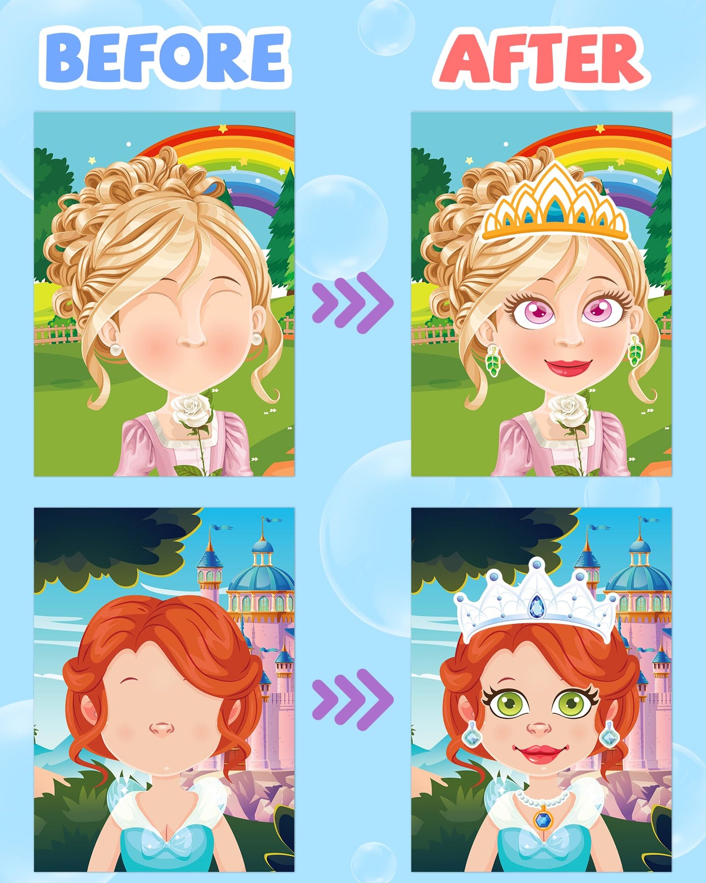 20 Pcs Make Your Own Princess Sticker Sheets For Kids With Princess Party Favors Face Stickers For Kids Crafts Activities Gift B