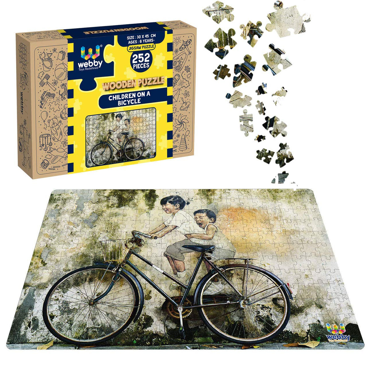 Webby Children on a Bicycle Wooden Jigsaw Puzzle, 252 Pieces