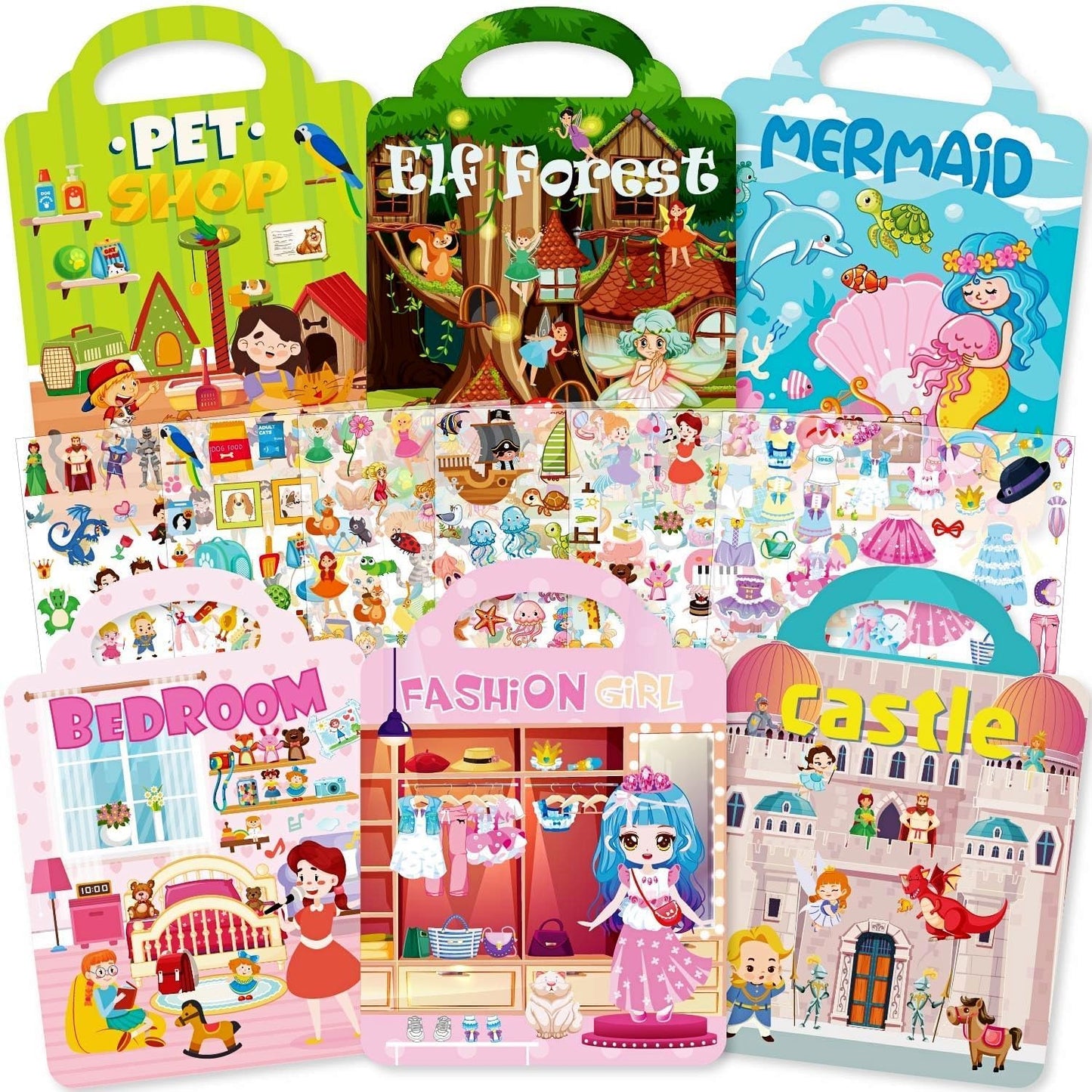 Aannanl Dress Up Reusable Sticker Books for Toddlers Ages 2-4 4-8,3D Puffy Stickers Activity Book Set-Princess Mermaid Fairies C