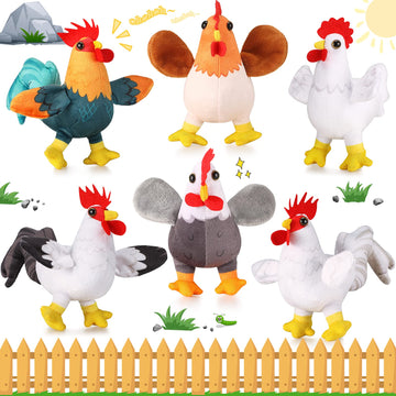 Kasyat 6 Pieces Mini Plush Furry Animal Toys Soft Plush Horse Pig Cattle Rabbit Dog Sheep Hen Doll Stuffed Plush Animals For Christmas Stocking Stuffers Birthday Party Decoration(Chicken And Rooster)