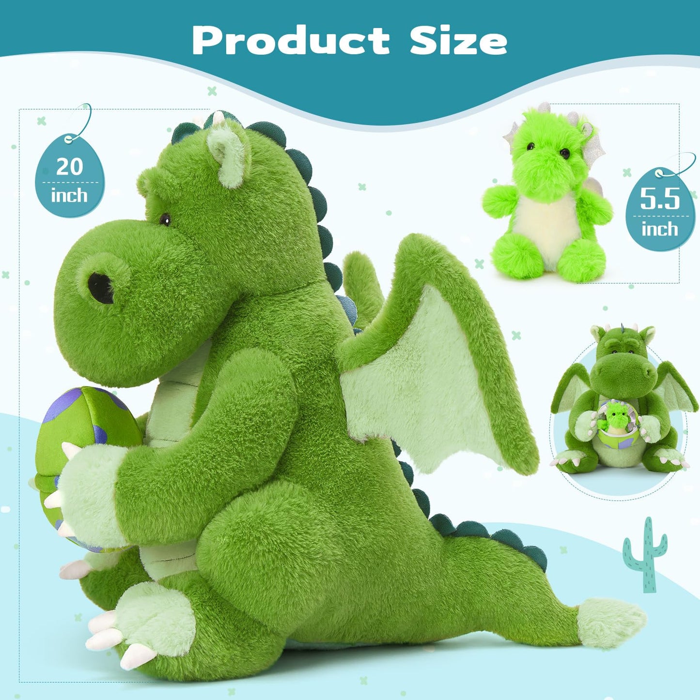 Tezituor 3-in-1 Large Dragon Stuffed Animal  20 Inch Big Stuffed Dragon Plush with Baby and Egg Toy for Girls Boys  Cuddle Hugging Dino Plush Gift for Birthday Christmas