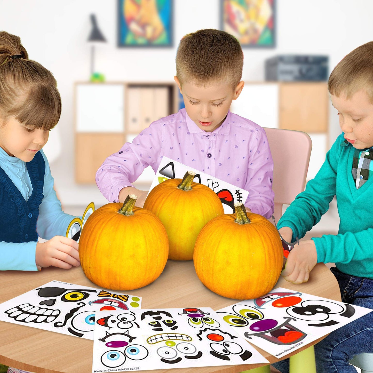 ArtCreativity Halloween Pumpkin Stickers for Decorating - 12 Sheets - Jack-o-Lantern - 26 Pumpkin Decorating Stickers - Cute Hal