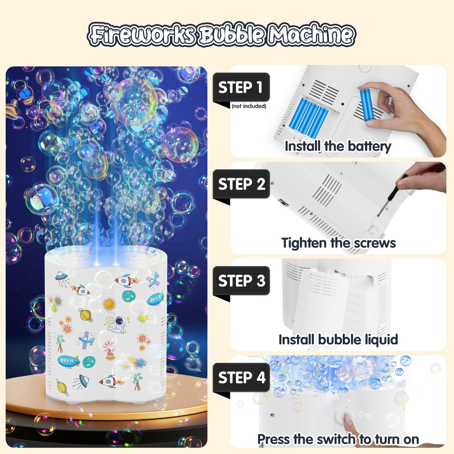 PANACARE Astronaut Soap Bubble Machine  Bubble Machine for Kids 20000+ Bubble per Min/Lights/DIY Stickers/240ml Solution Automatic Bubble Toy for Kids Summer Outdoor Party Wedding