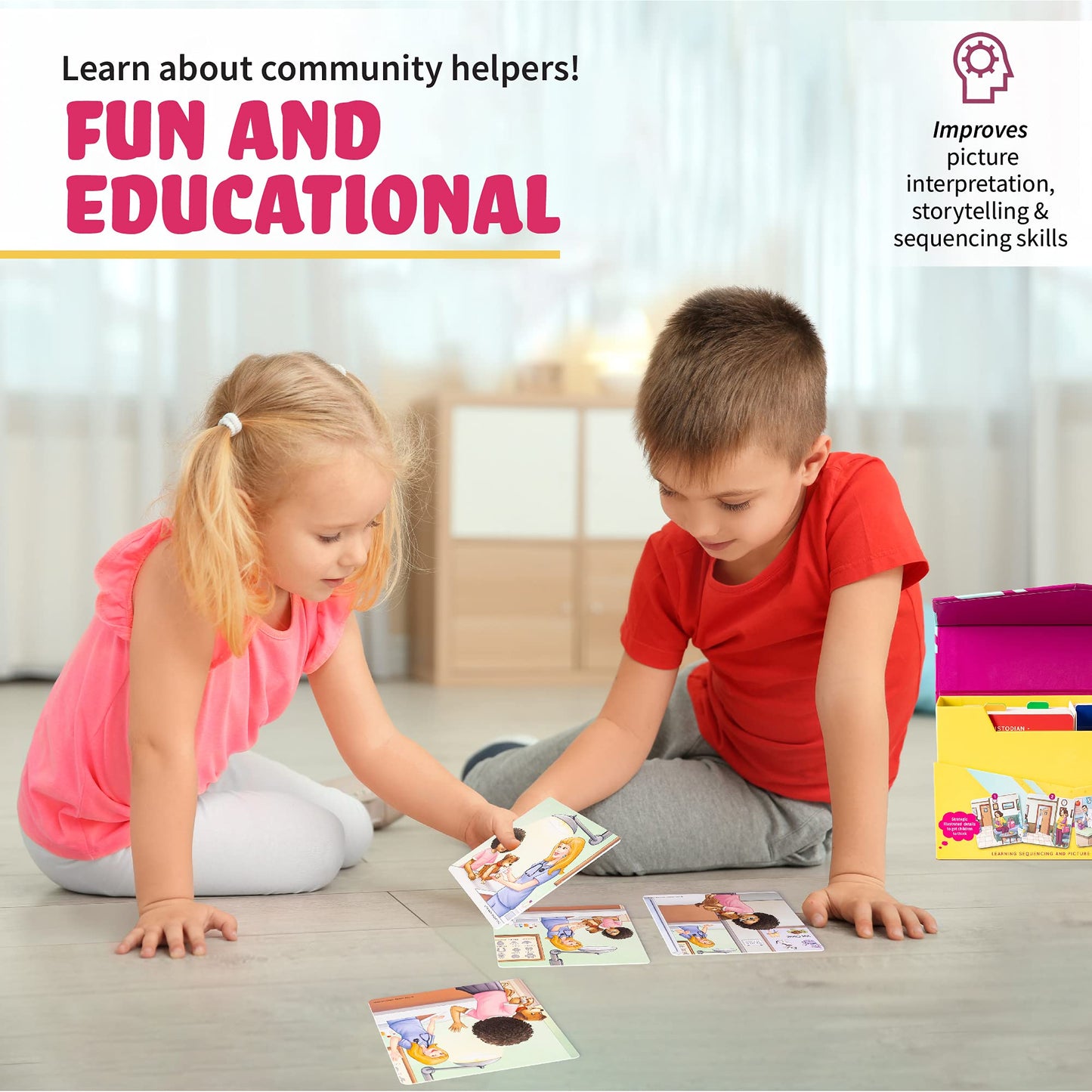 SPARK INNOVATIONS Kids Story Cards Sequence Game Large Storytelling and Sequencing Cards. Community Helper Stories for Sentence