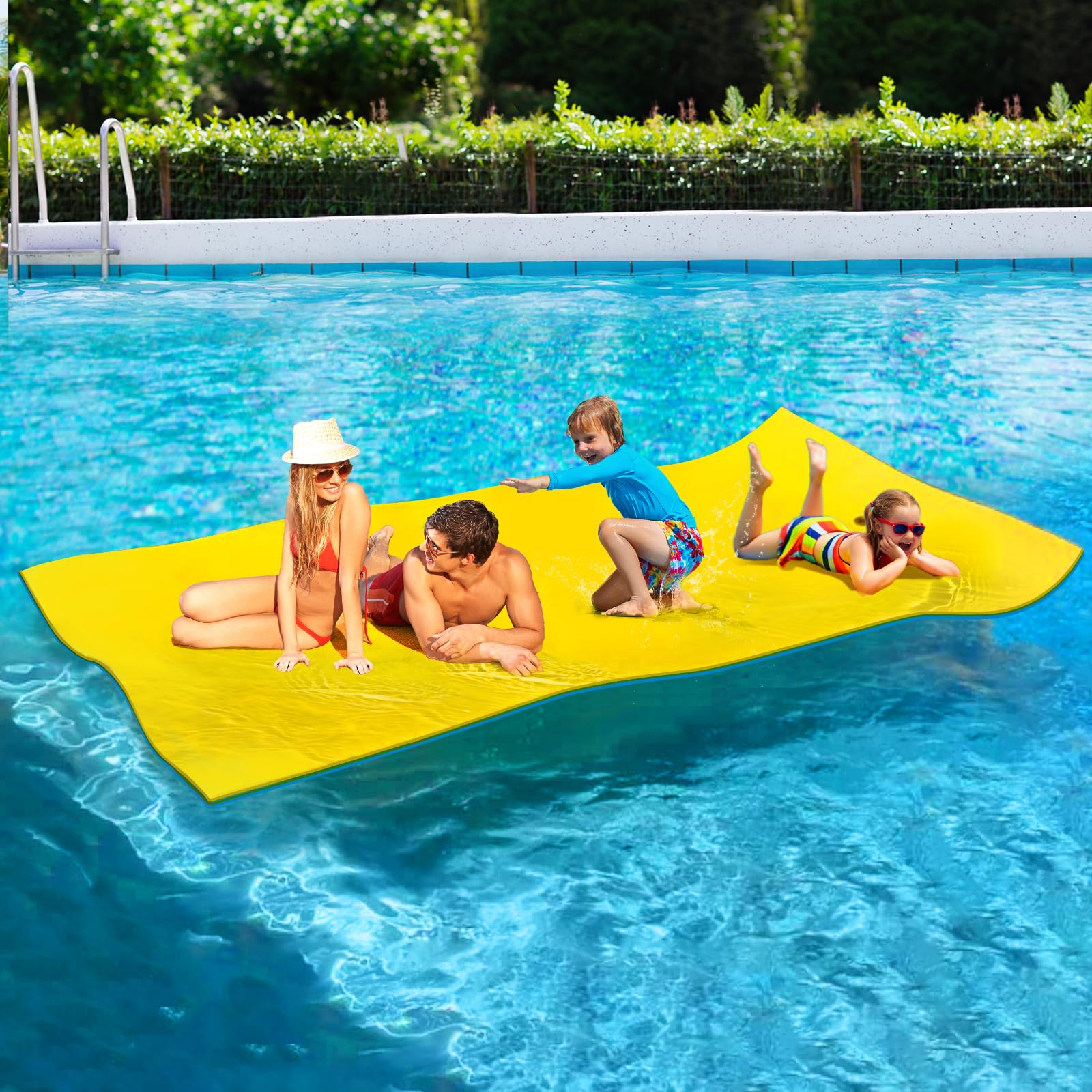 ZIPEAK Lily Pad Floating Mat, 10' x 5' Floating Mat for Lake, 3-Layer Tear-Resistant XPE Foam with a 16.4 FT Bungee Tether, A Gr