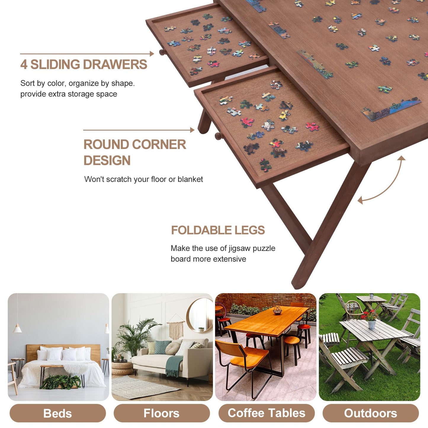 Teakmama 1500 Piece Wooden Jigsaw Puzzle Board With 4 Drawers, Folding Puzzle Table With Protective Cover, Puzzle Board With Leg