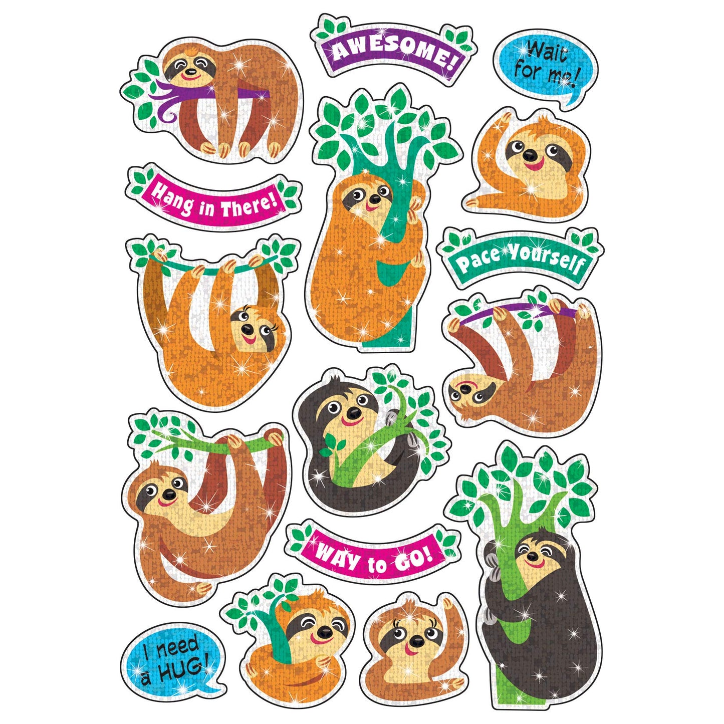 THOUGHTFUL SLOTHS SPARKLE STICKERS
