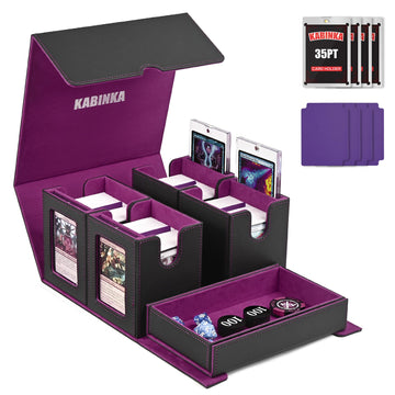 MTG Deck Box with Commander Display -protected designed Design  5 in 1 Trading Card Storage Box Fit 400 Double-sleeved Cards  Card Deck Case for TCG/Sports Cards with 4 Magnetic Card Holders(Black&Purple)