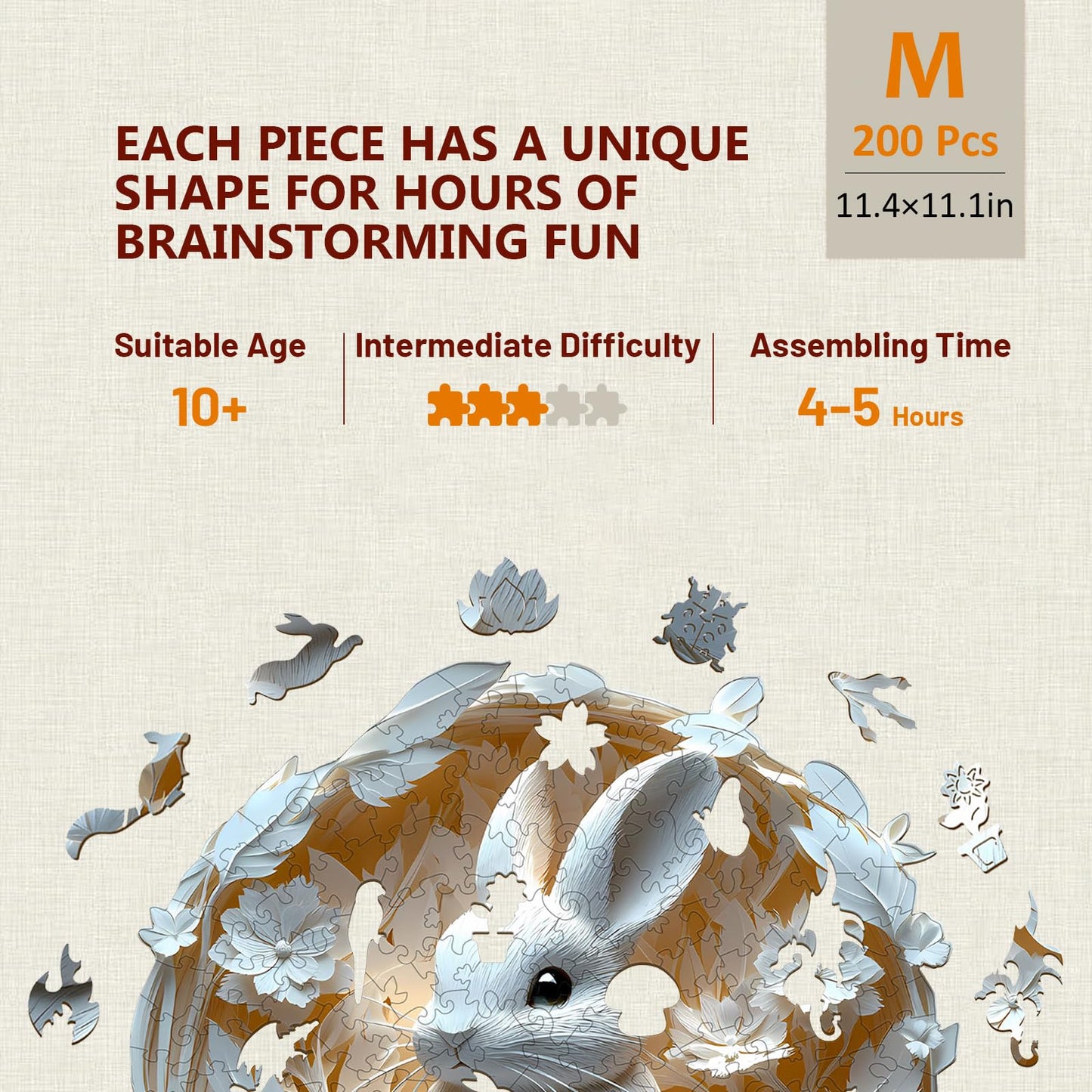 Wooden Puzzles for mature-themeds  Bunny Puzzle  3D Visual Effect Paper Rabbit Puzzle  Wood Puzzles mature-themed  Unique Animal Shape  Birthday Gifts for Family  Friends  Home Decor (M-11.4 * 11.1in-200 pcs)