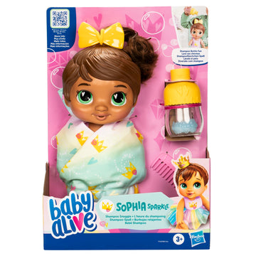 Baby Alive Shampoo Snuggle Sophia Sparkle Brown Hair 11 Inch Water Baby Doll Playset, Toys For 3 Year Old Girls & Boys & Up