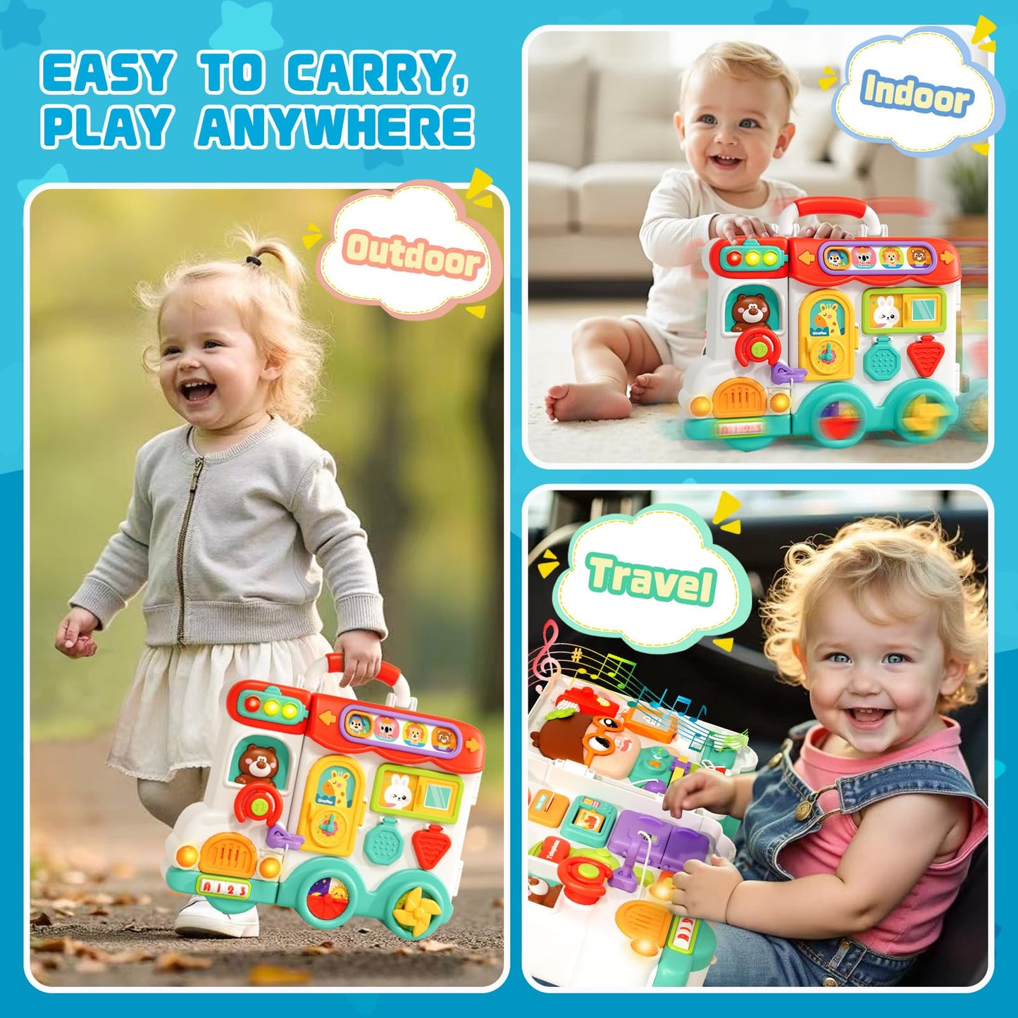 Busy Board Montessori Toys For 1 2 Year Old Boys Girls, Bilingual Learning Sensory Toys For Toddlers 1-3, Baby Musical Travel To